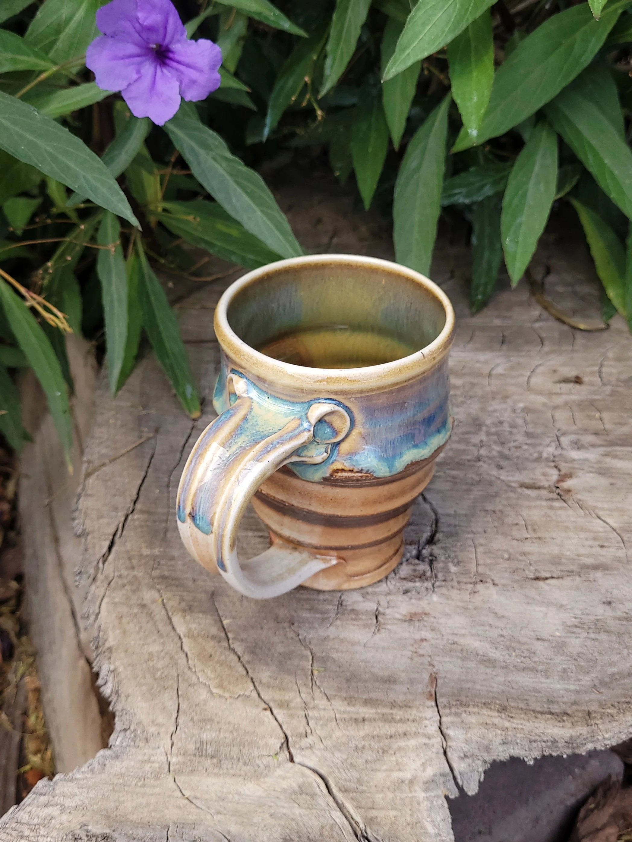 Wood Fired Woo Blue and Goldspot Swirl Mug