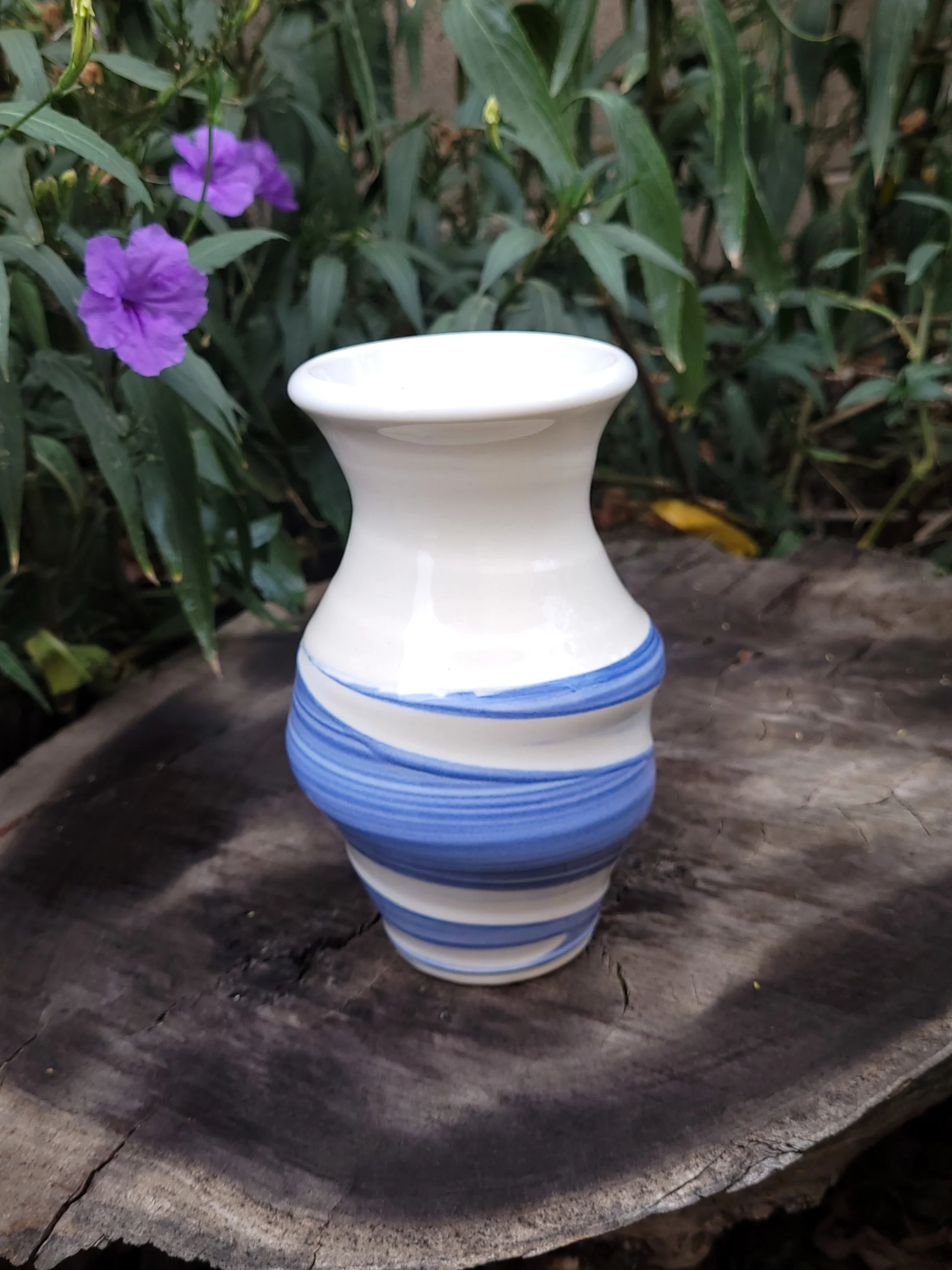 White and Blue Slipped and Swirled Vase