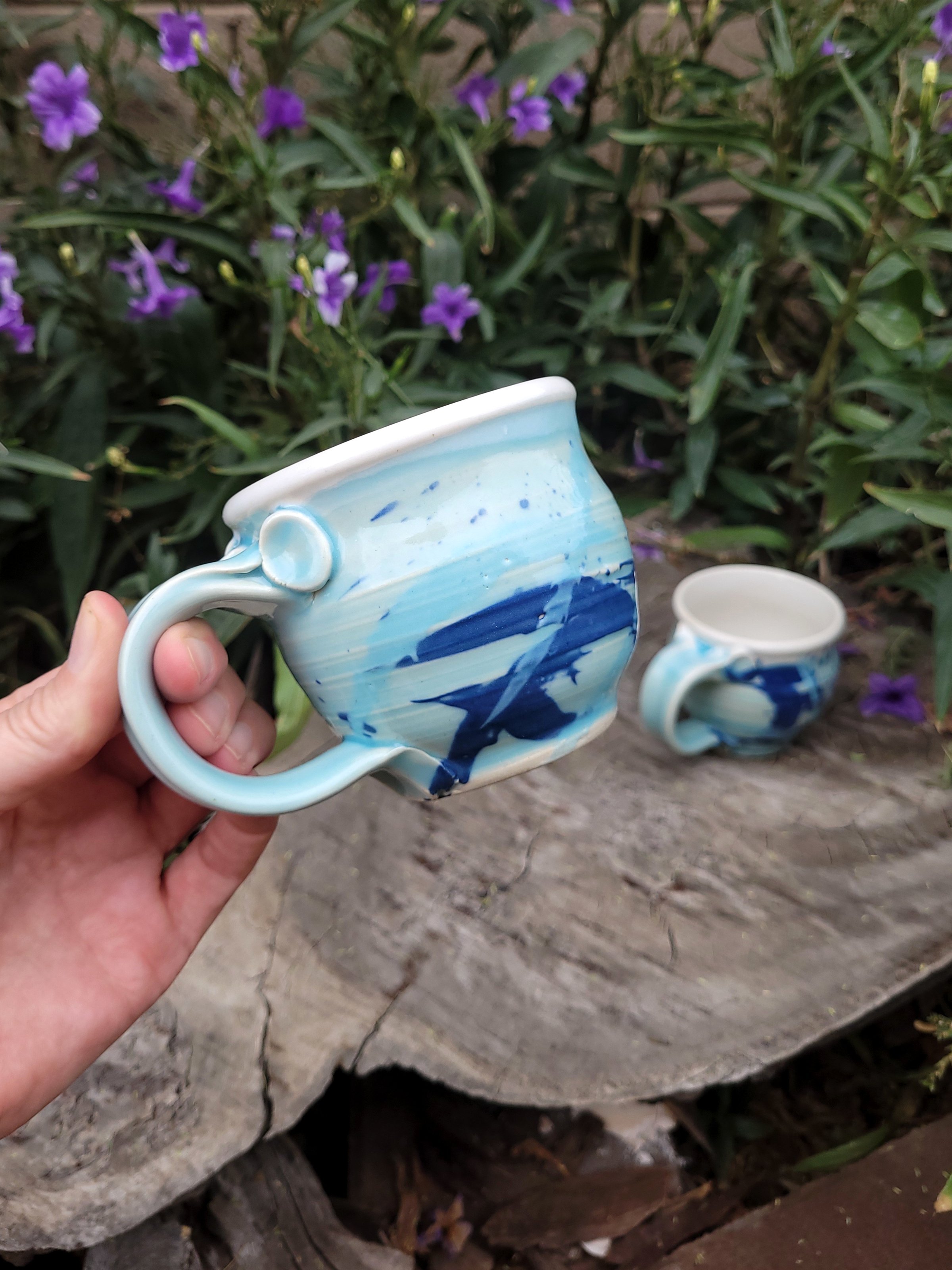 Robins Egg Blue Green Splattered Textured Mug 8 ounces