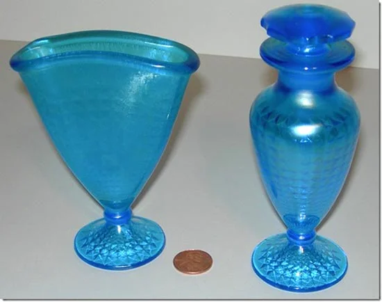 7. Fenton celeste blue Diamond optic fan vase & perfume