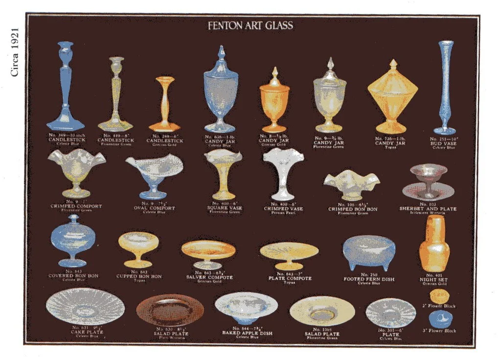 1921 Fenton catalog page. Note the salver and plate compotes.