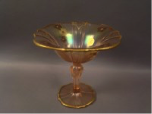 US Glass Pink #310 tall comport with floral and gold decoration $100
