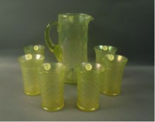 Northwood Topaz Expanded Diamond pitcher, no cover, and 6 tumblers $330