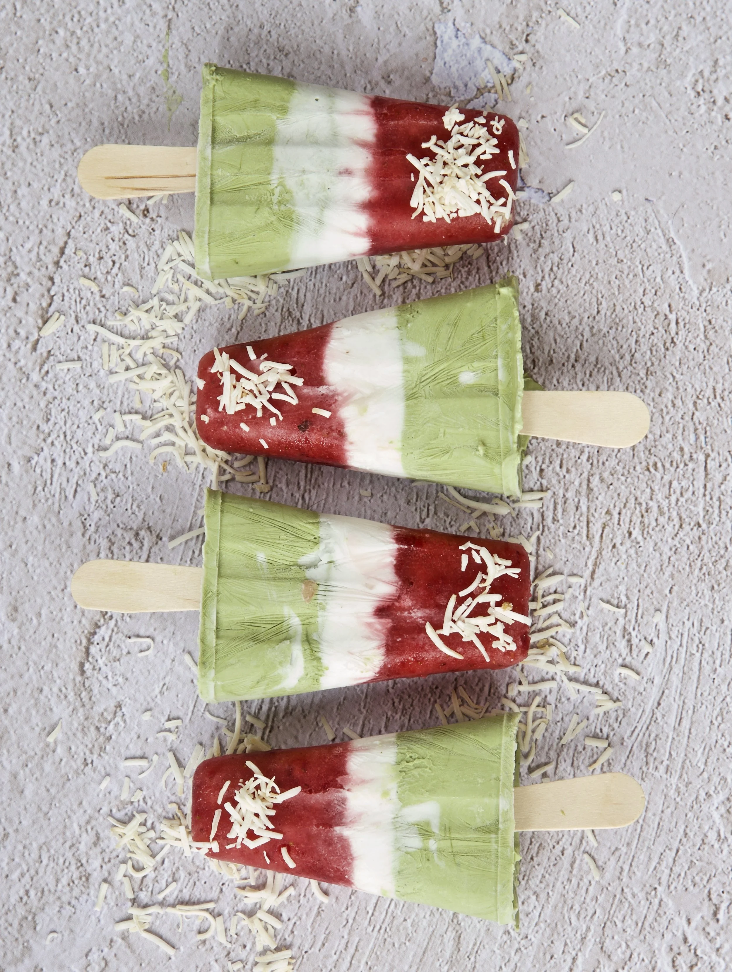 FRESH STRAWBERRY, MATCHA POPSICLES