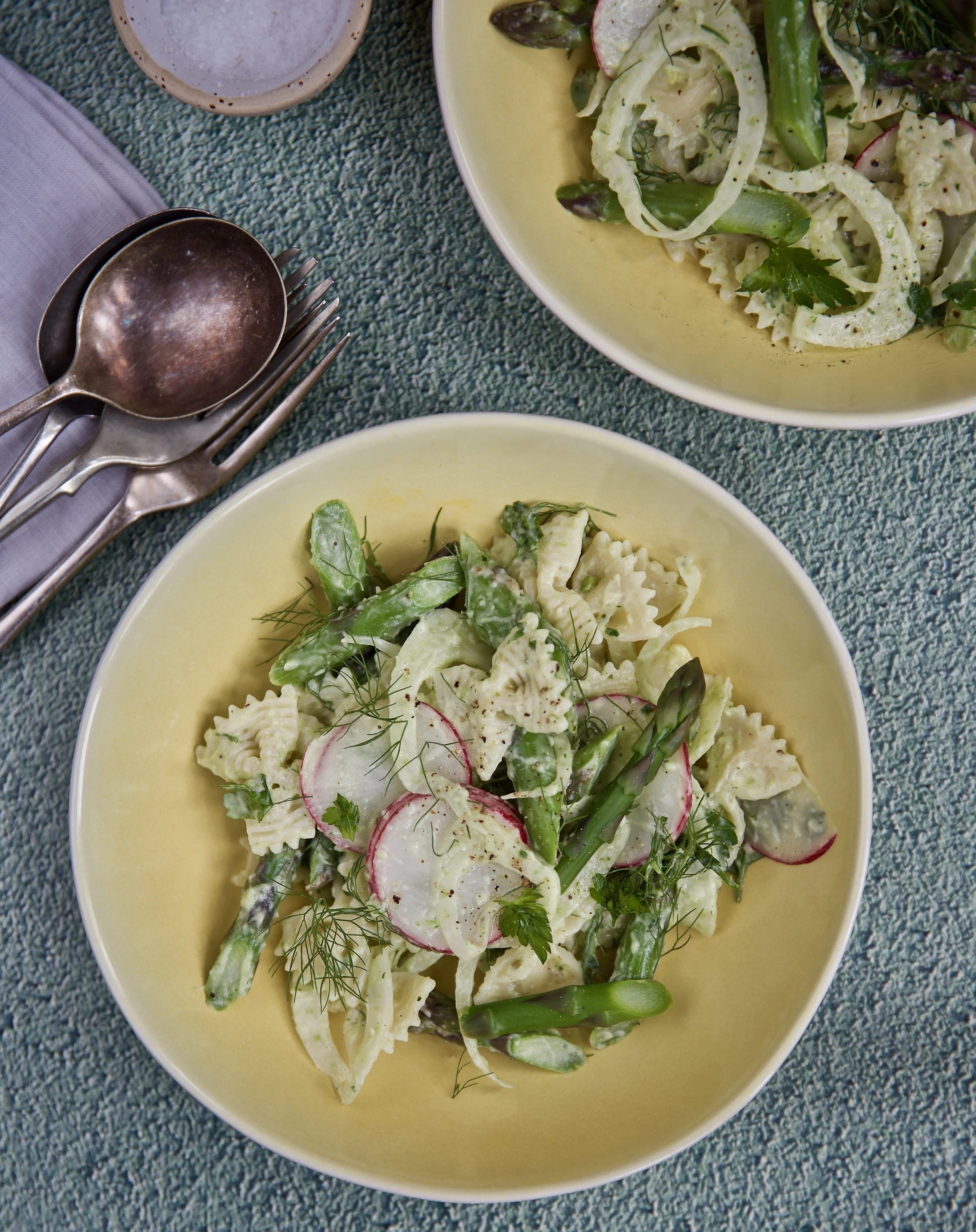 ASPARAGUS AND FARFALLE SALAD WITH AVOCADO DRESSING