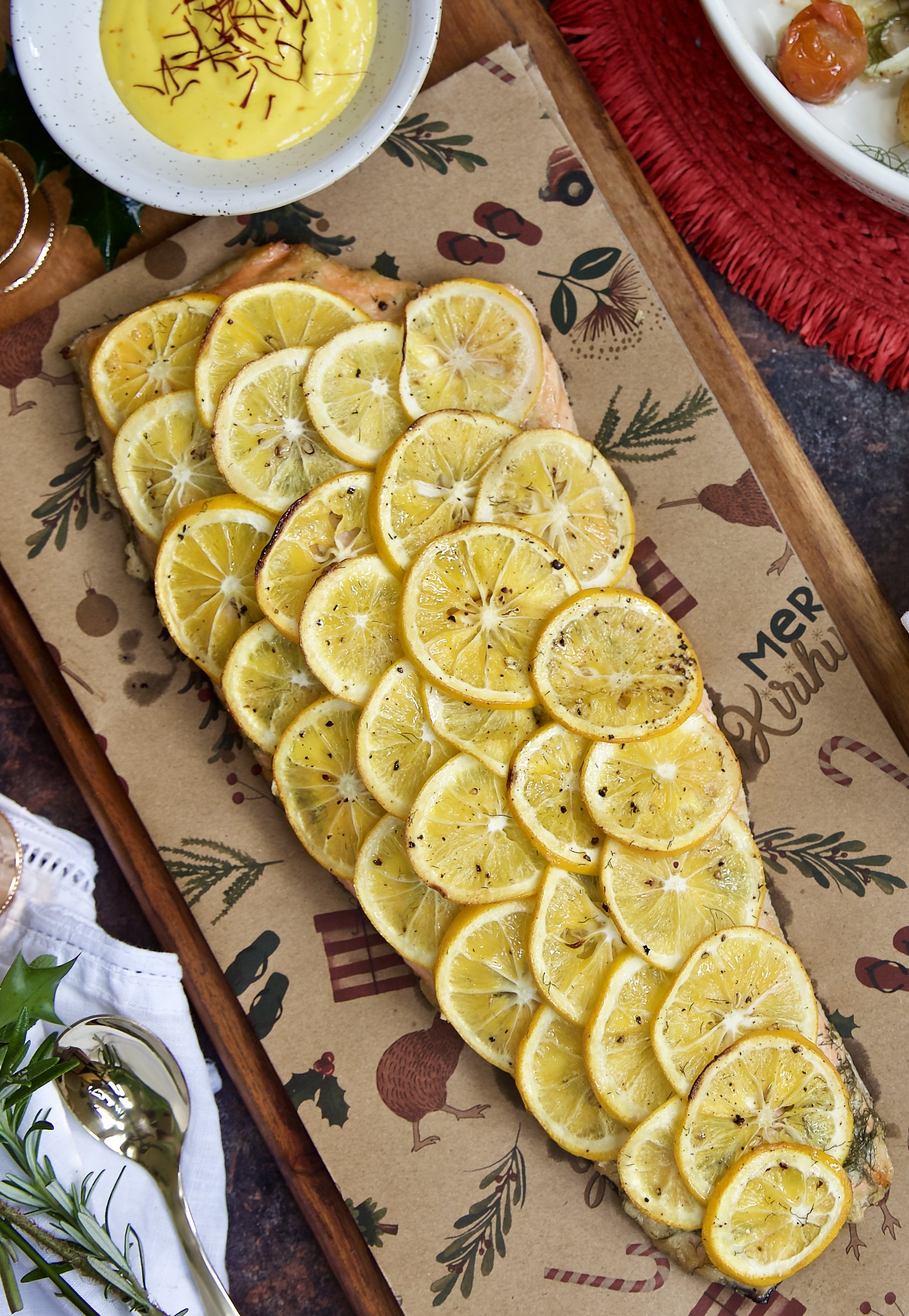 ROAST SALMON WITH HORSERADISH, FENNEL &amp; SAFFRON MAYONNAISE