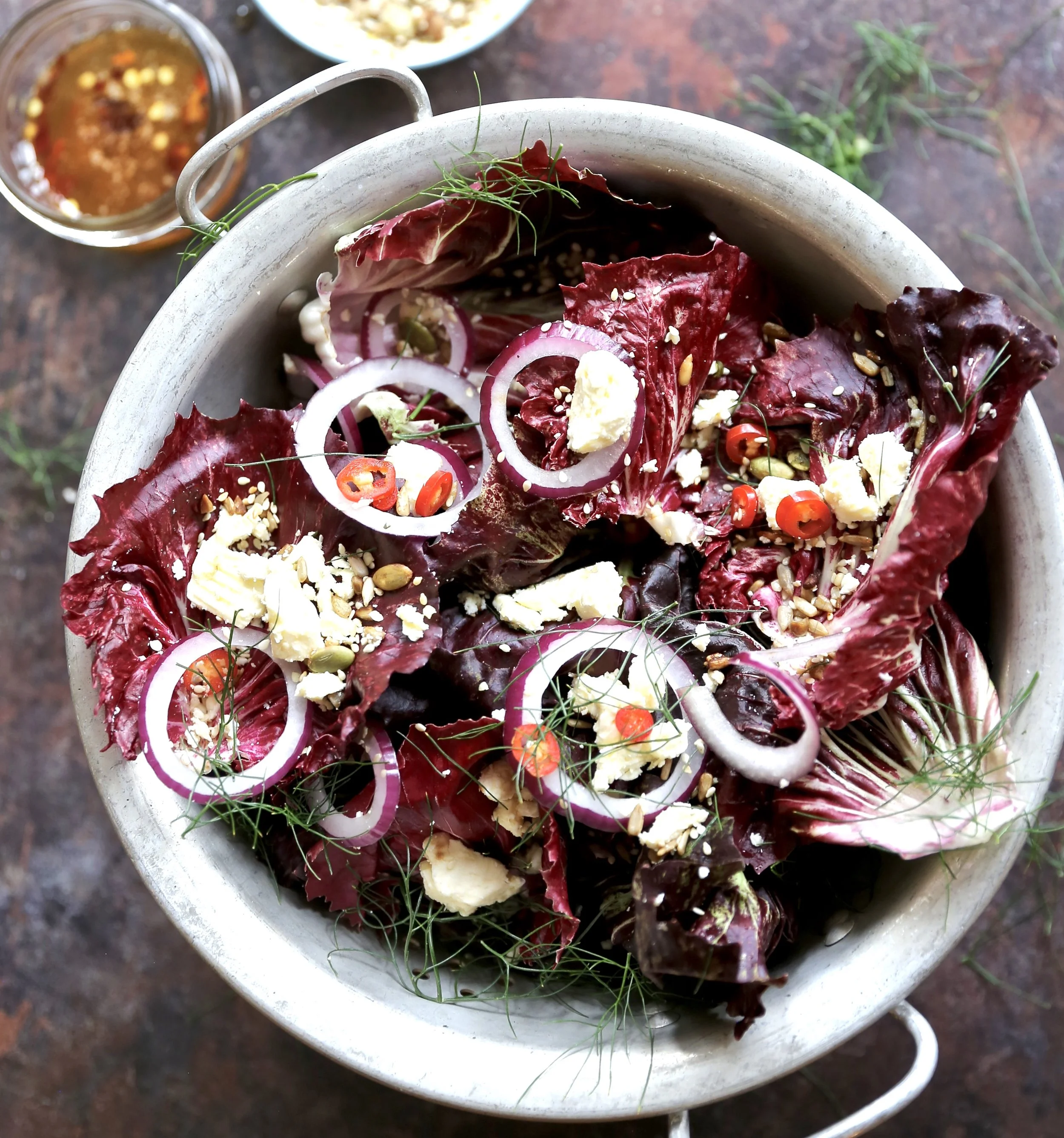 RADICCHIO SALAD WITH FETA, TOASTED SEEDS &amp; HOT HONEY