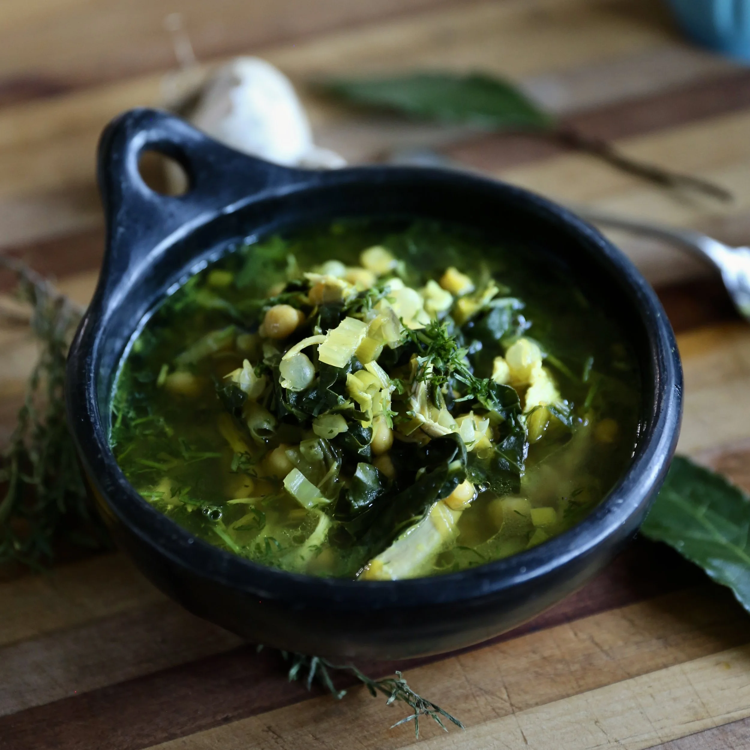 LEMONY CHICKEN, CHICKPEAS AND SILVERBEET SOUP 