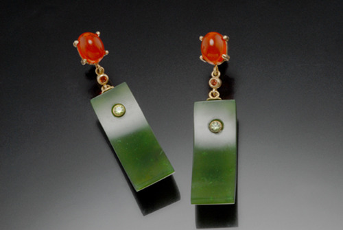 Green Jade Earrings with Fire Opal