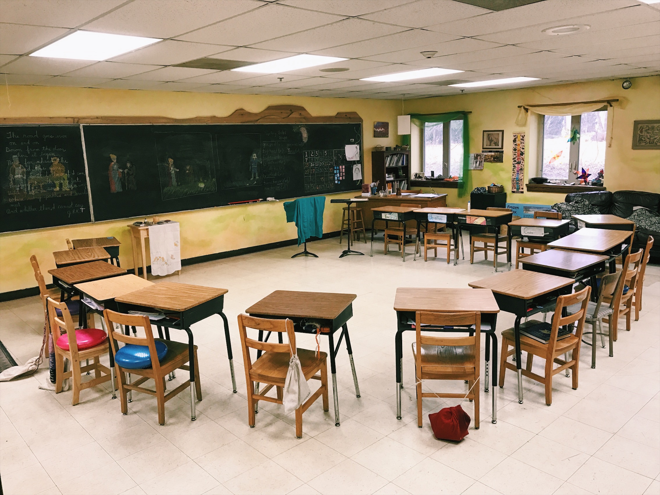Rather than lining up the desks in rows, the fourth graders at Four Winds Waldorf School enjoy their class set up in a semicircle!