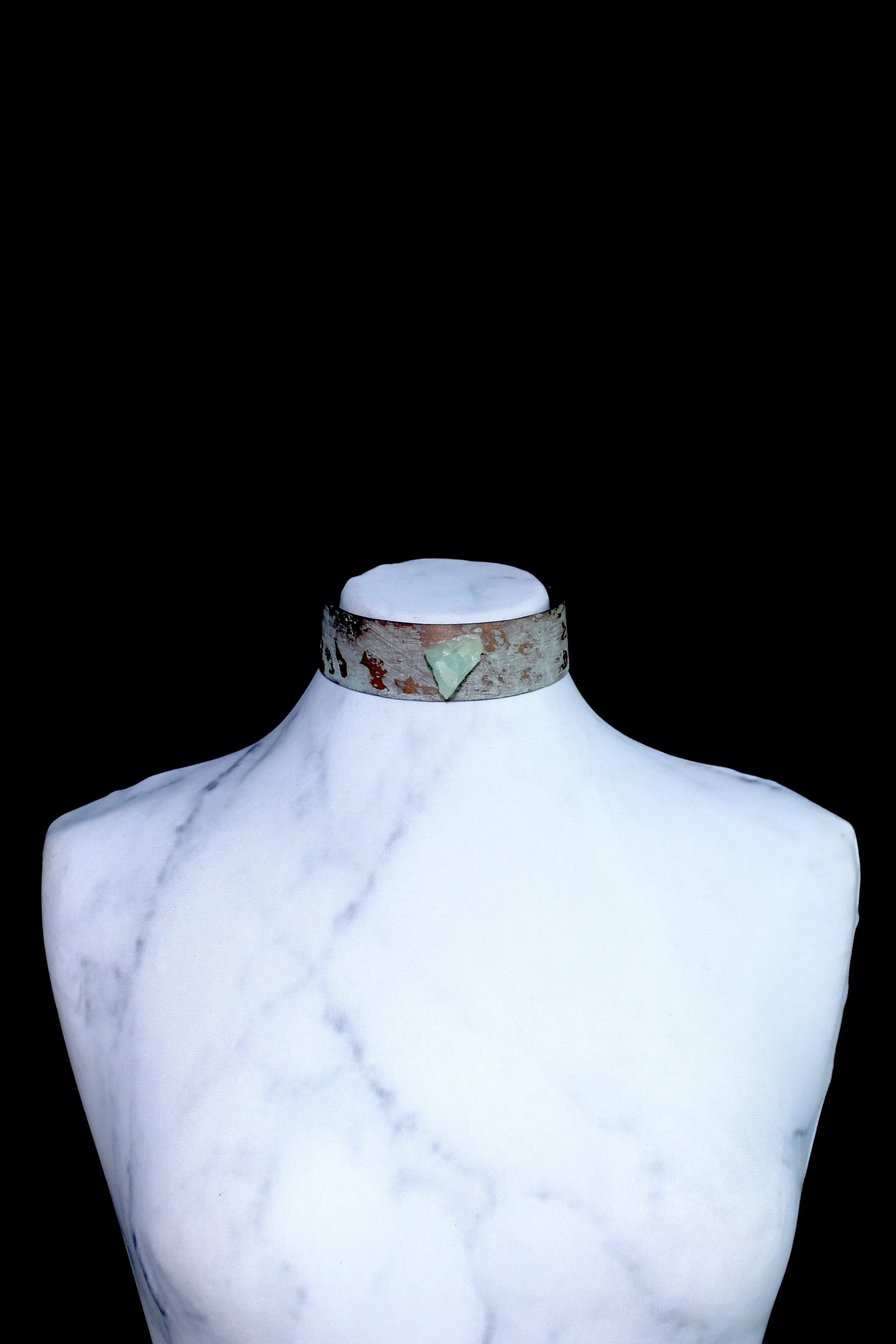 Copper Patina Wooden Choker with Aquamarine Quartz