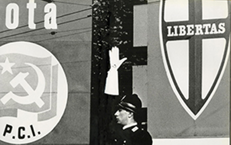 Ronald Traeger, Rome Series , 1962 The hard left and the hard right - politically and pictorially - meet a policeman with a dramatic white glove that signals something dramatic but ambiguous.