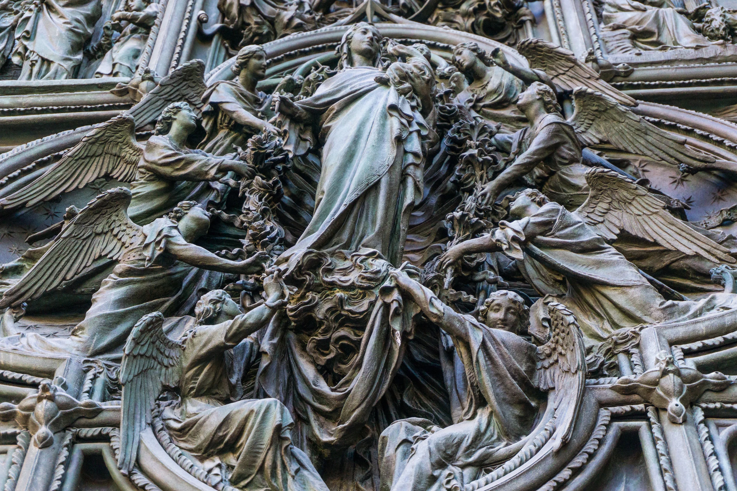 Bronze porto carved in 1906. "LIfe of Mary"