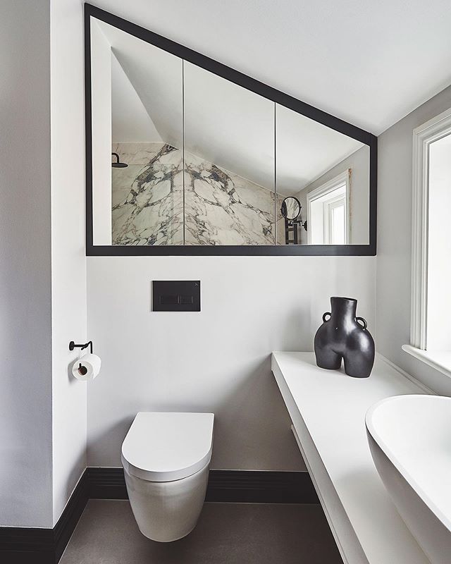 Making the most out this space. A bespoke mirrored cabinet- designed by us. Swipe to see the before image. #interiordesign #design #huxleyhome #bathroomdesign #bathroom #lusso #duravit Abbeville road, SW4