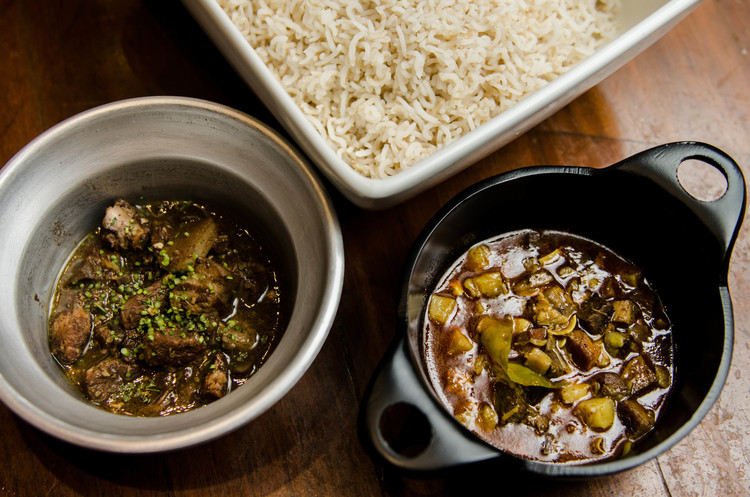 Raw mango and pork curry, with aged sorpotel