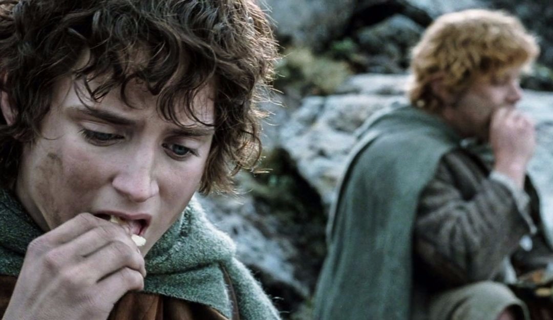 Frodo and Sam enjoy a bite before overthrowing the Dark Lord of Mordor.