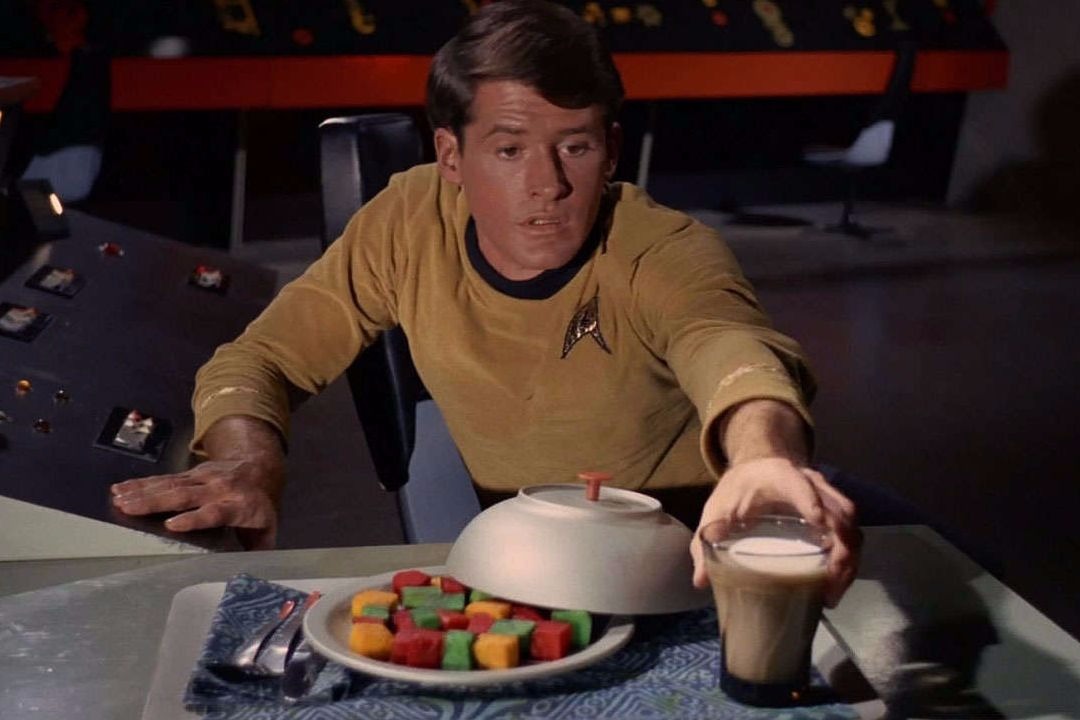 Starfleet officers consumed coffee by the gallon, along with multicoloured space food cubes.