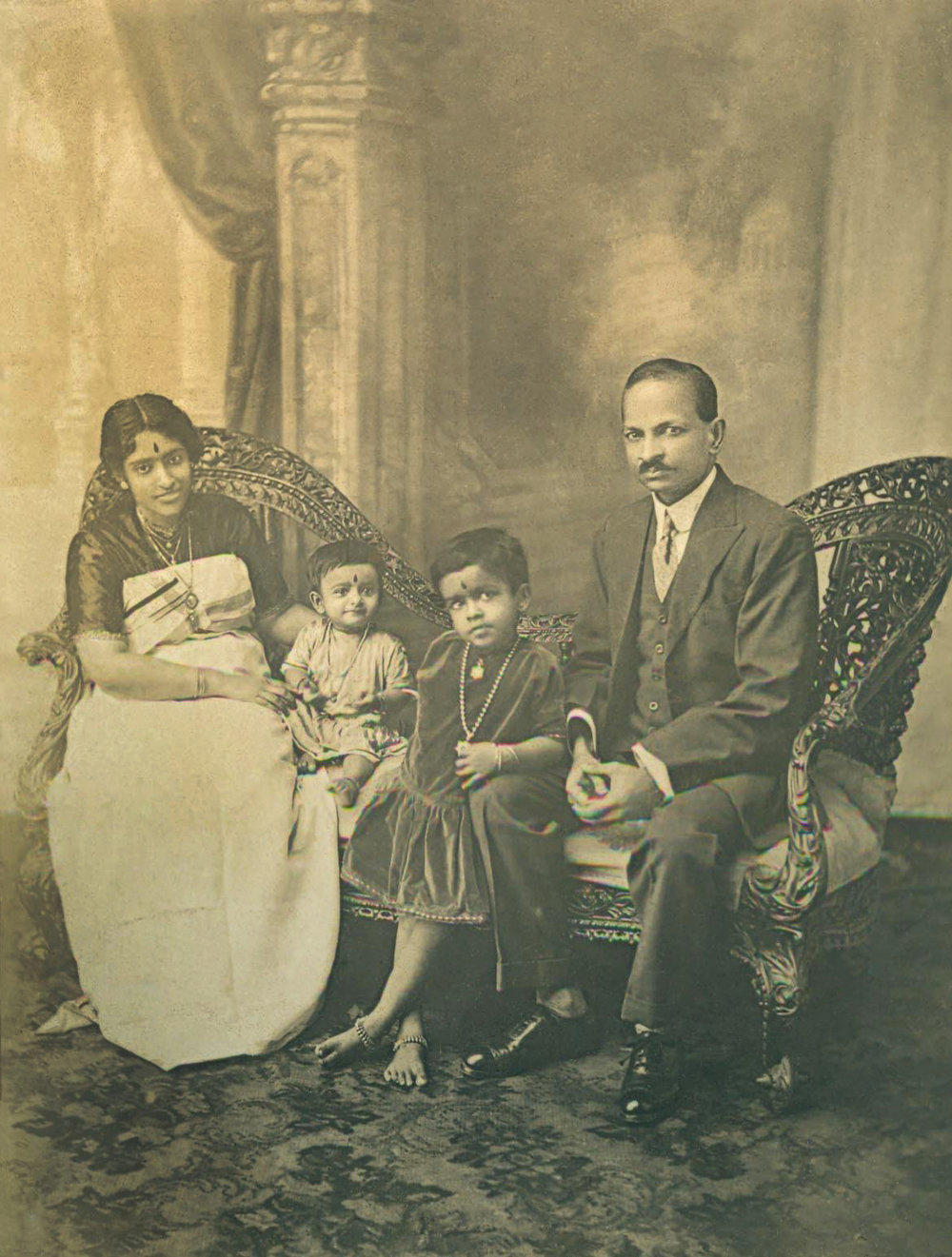 Maharani with her consort, Rama Varma, and her daughters, Princesses Lalitamba and Indira Image credit: Jay Gopal Varma, Travancore royal family