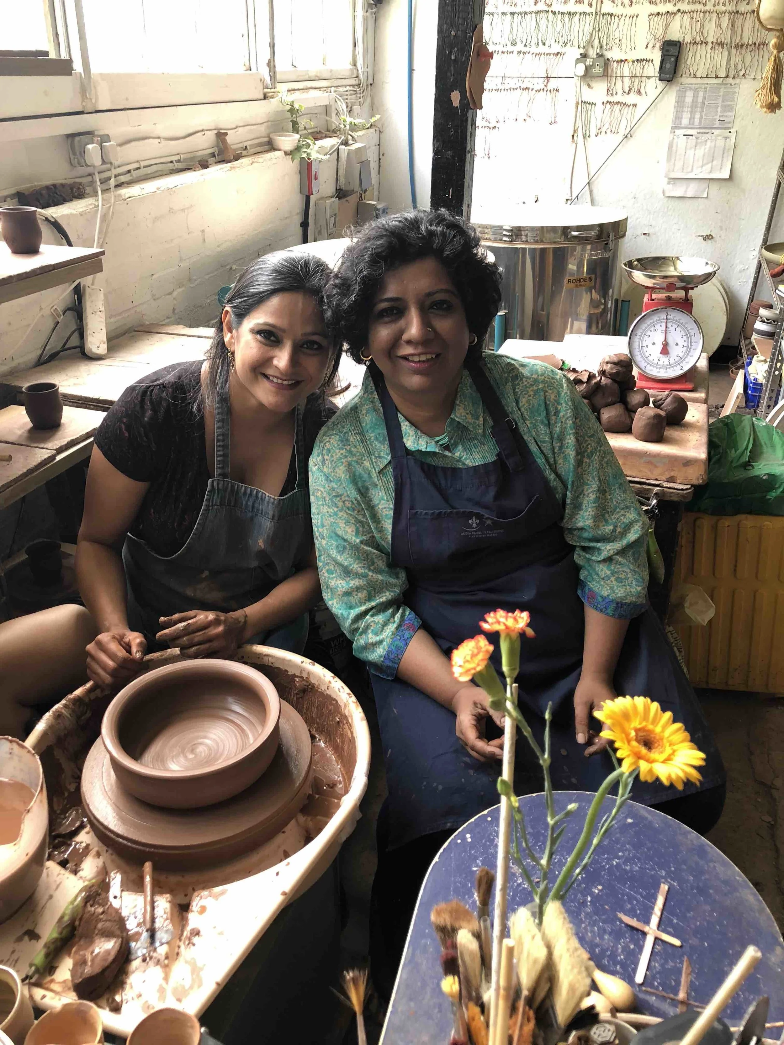 Maham in her studio with Chef Asma Khan