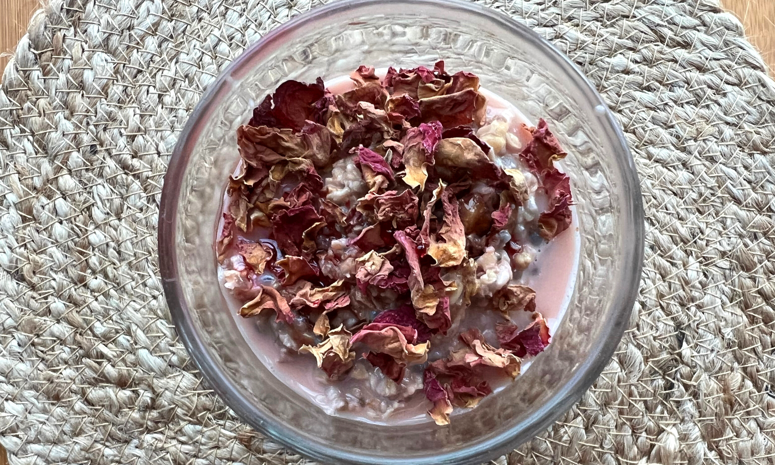 Vegan Overnight Oats with Rose Sherbet & Cardamom