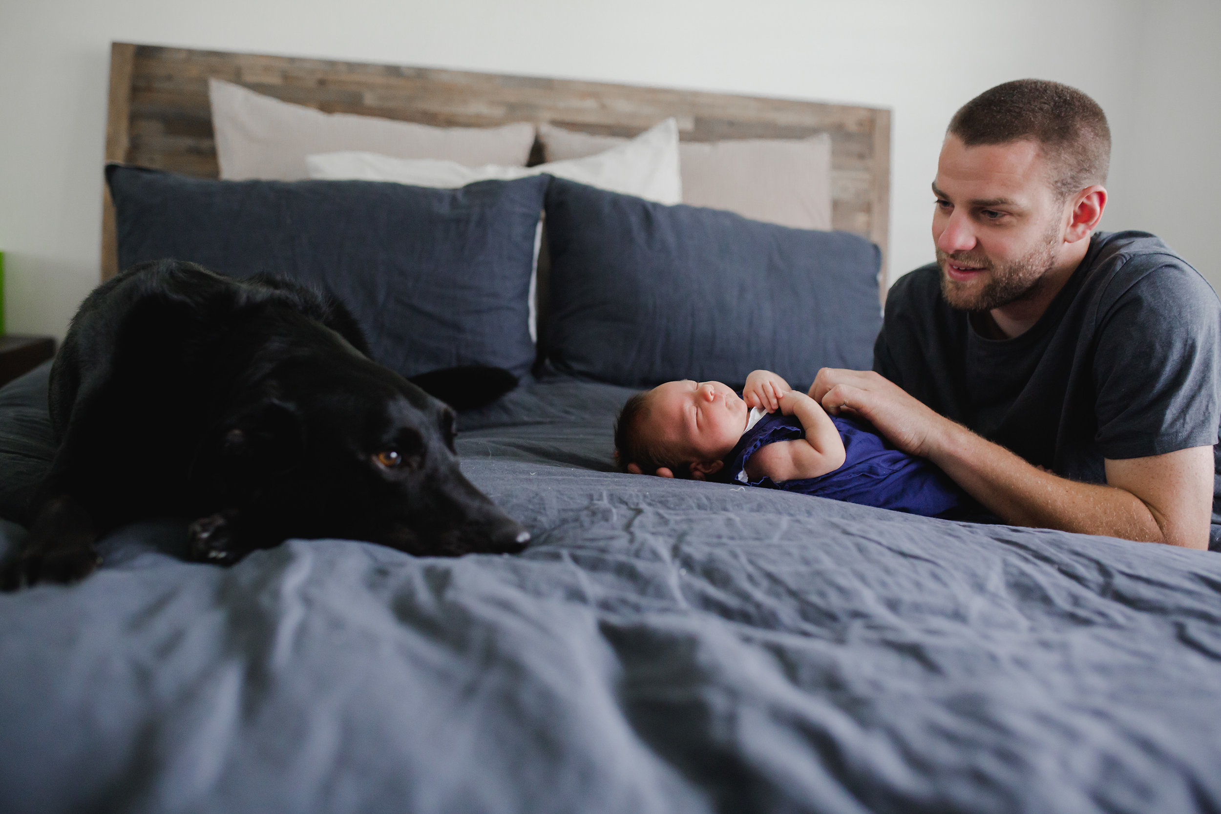 baby, dad and dog