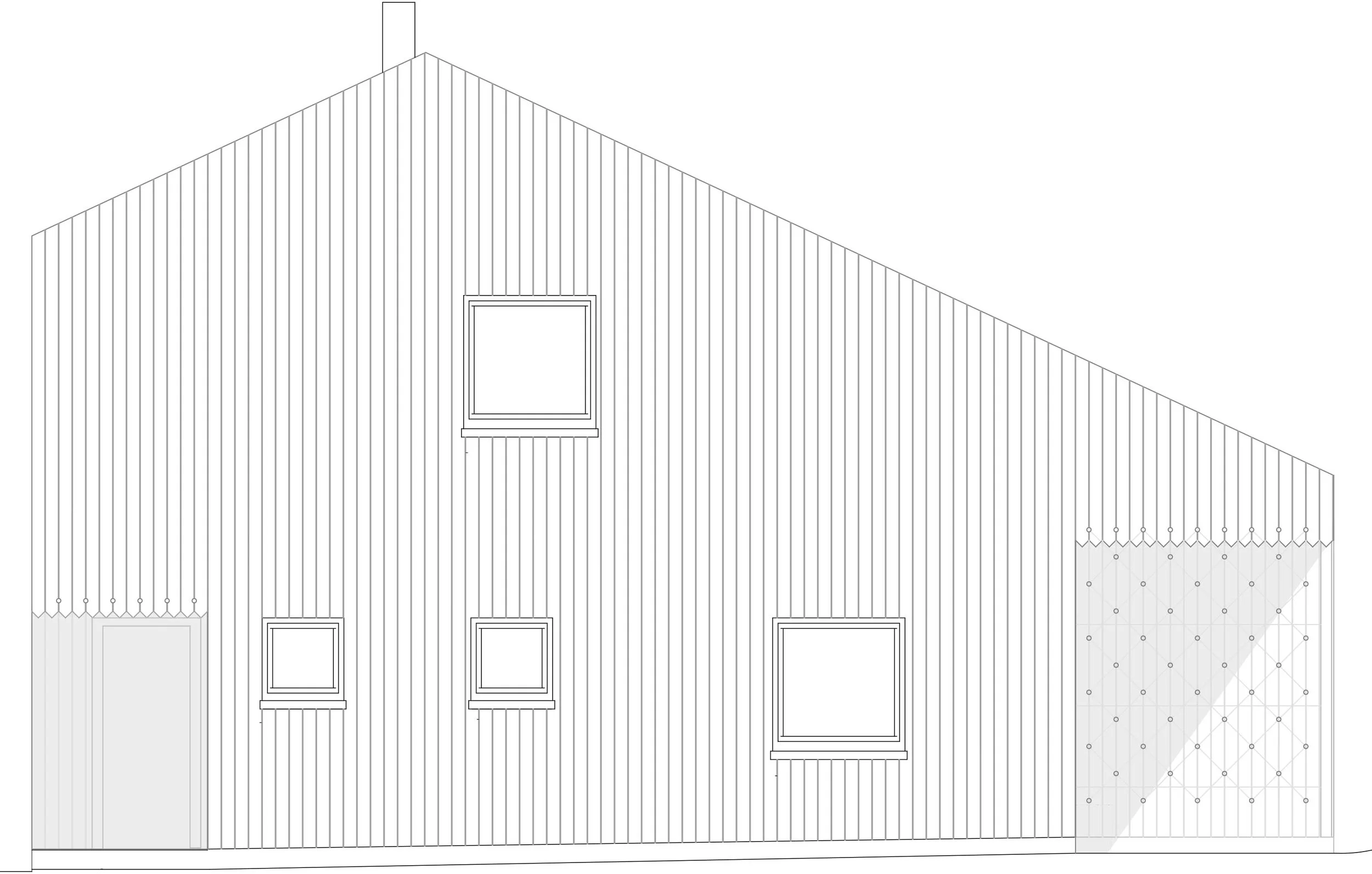 Holzhaus mit zirkulärer Fassade
