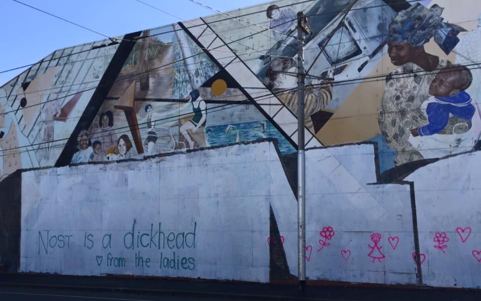Feminist graffiti in response to vandalised mural Photo: Colin Mowbray