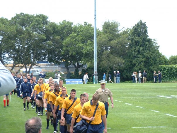 Kevin Shea leading out the USNA Rugby team. 