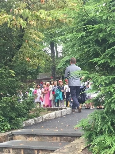 Daniel Bieber '03 with his First Grade, the Class of 2029, on the first day of school, 9/6/17