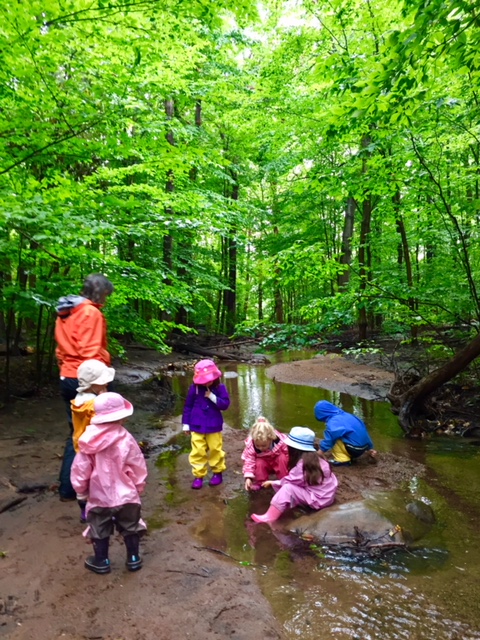 Some of our Forest Preschool children with teacher Jessica Oswald.