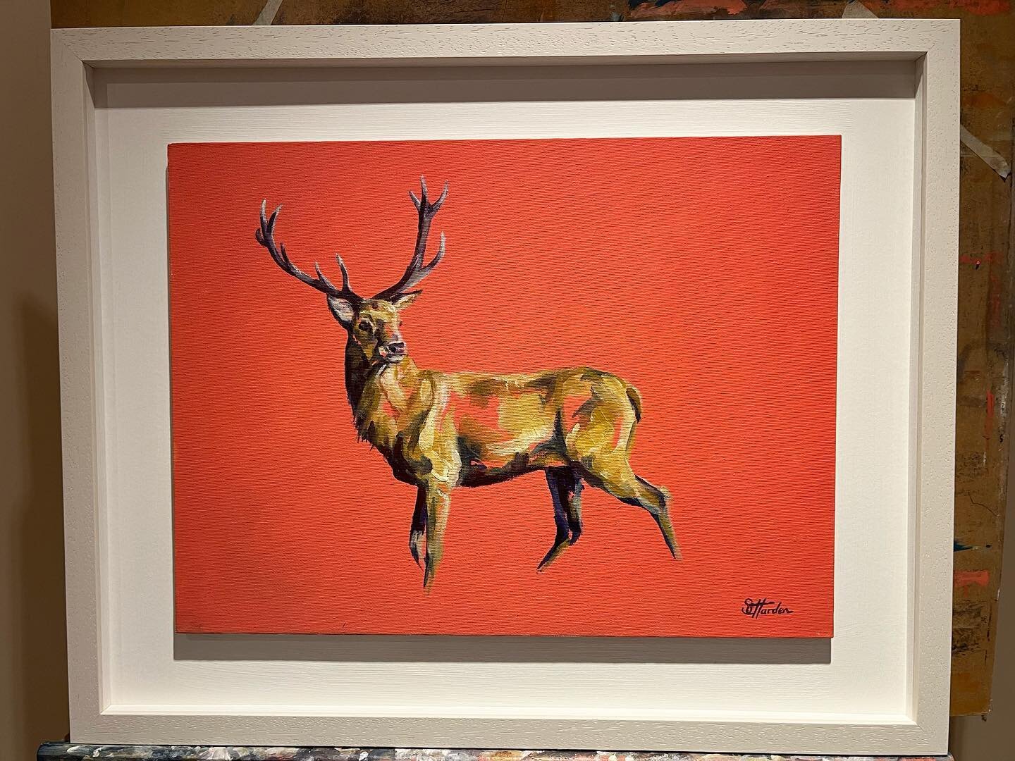 Hart of Mine Oil on Board 54x44cm &pound;550 #artforsale #stag .#deer #reddeer #stalking #hart #contemporaryart #artistsoninstagram #coral #colour #oilpainting #vibrant #newwork #sophiehardenart