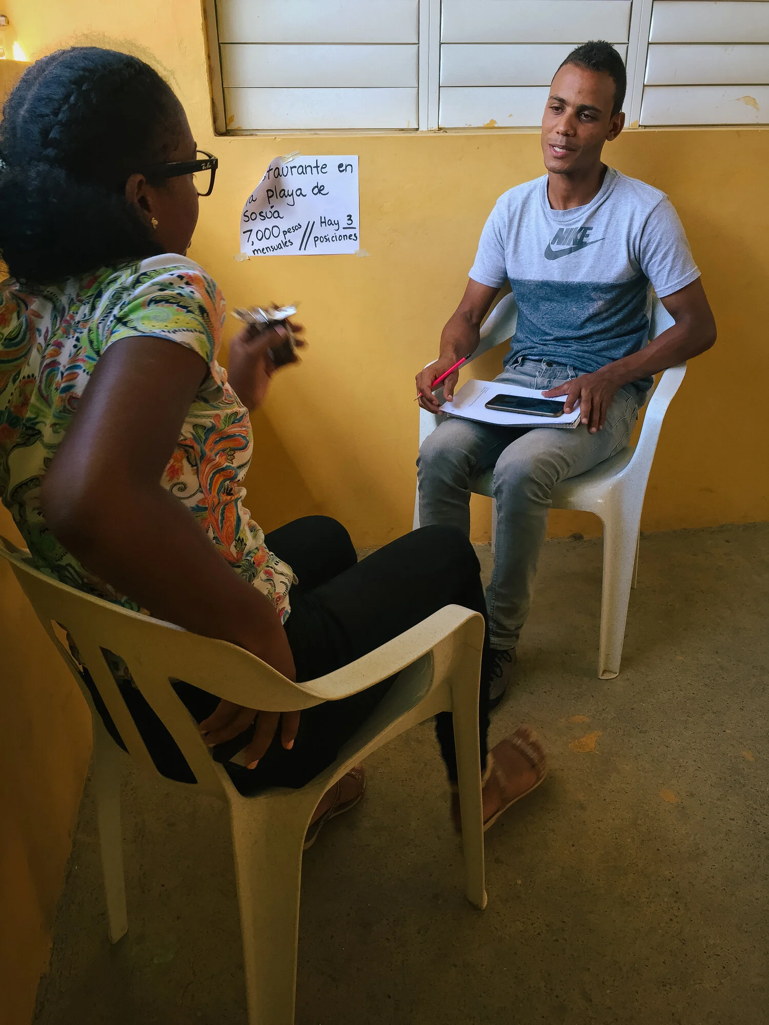 The students had to interview for potential jobs, with our local staff serving as prospective employers! Here a girl is interviewing for a job at a restaurant in Sosua, which would earn her 7,000 pesos a month (about $140).