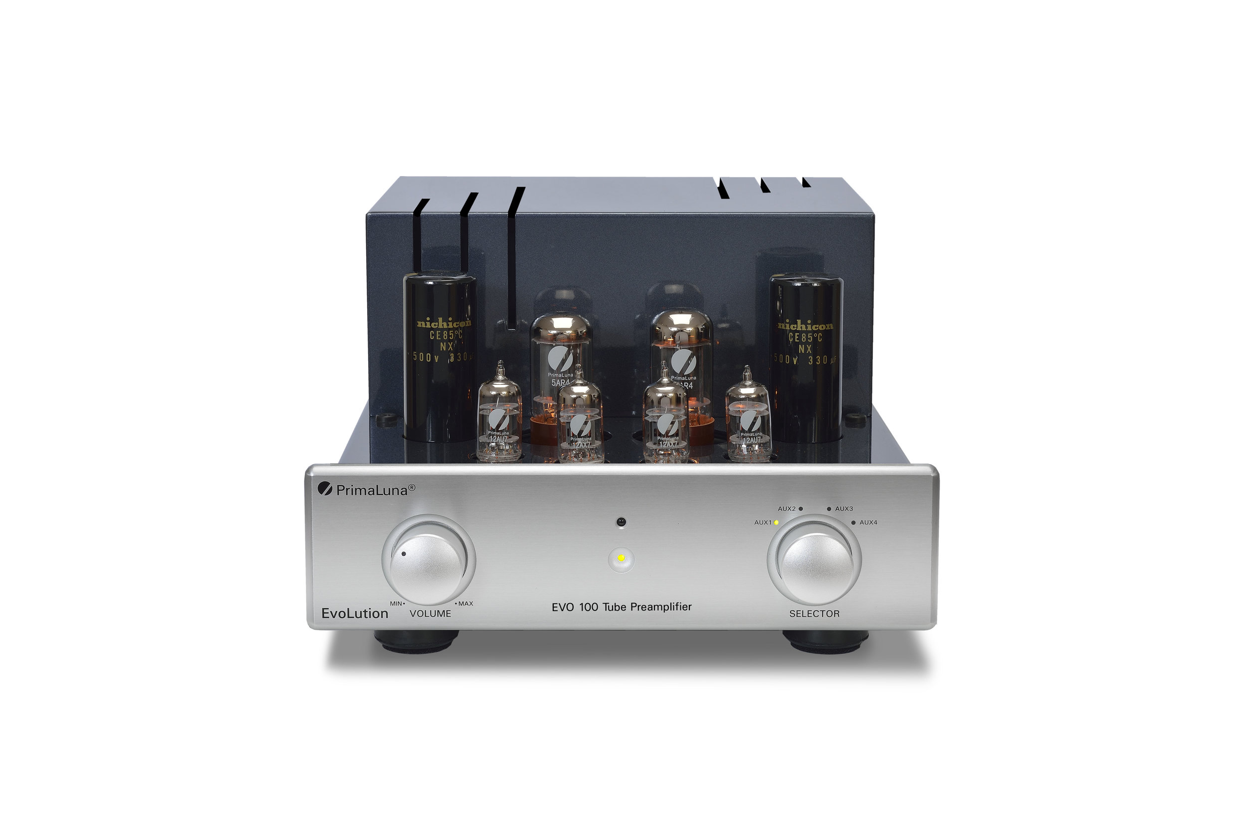 151b - PrimaLuna EVO 100 Tube Preamplifier - silver - front - without cage - white background.jpg