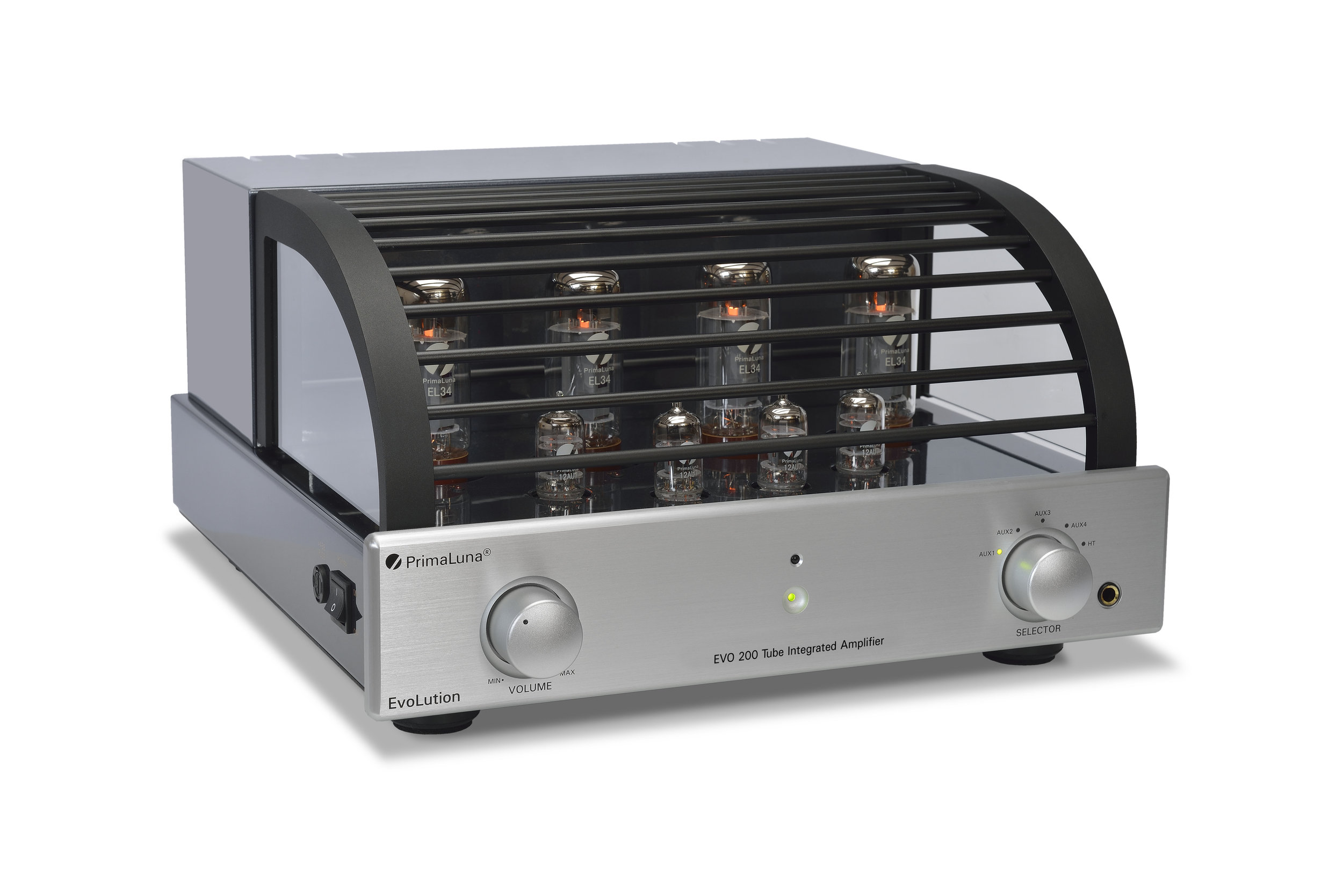 103b - PrimaLuna Evo 200 Tube Integrated Amplifier - silver - slanted - white background.jpg