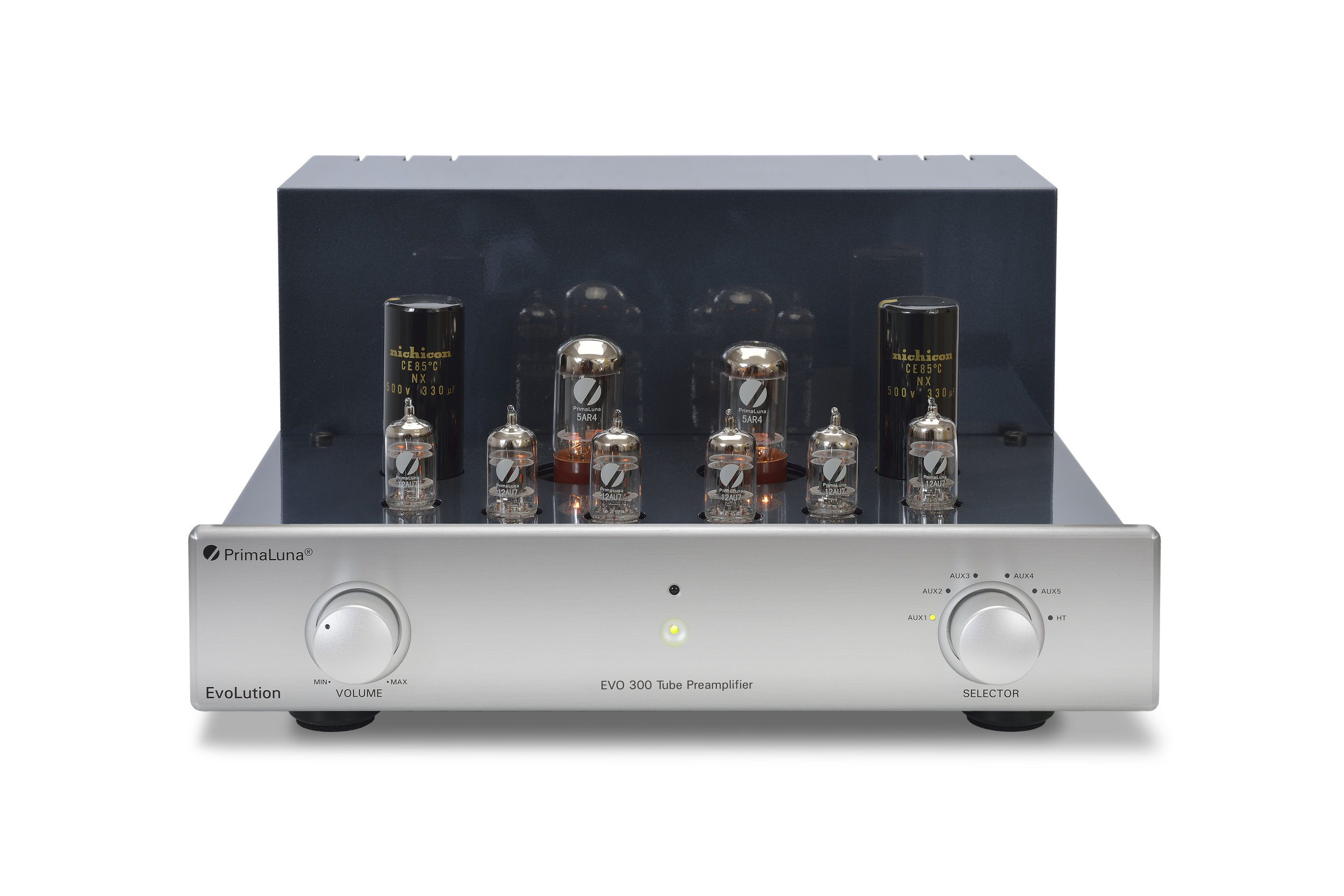 013b - PrimaLuna Evo 300 Tube Preamplifier - silver - front - without cage - white background.jpg