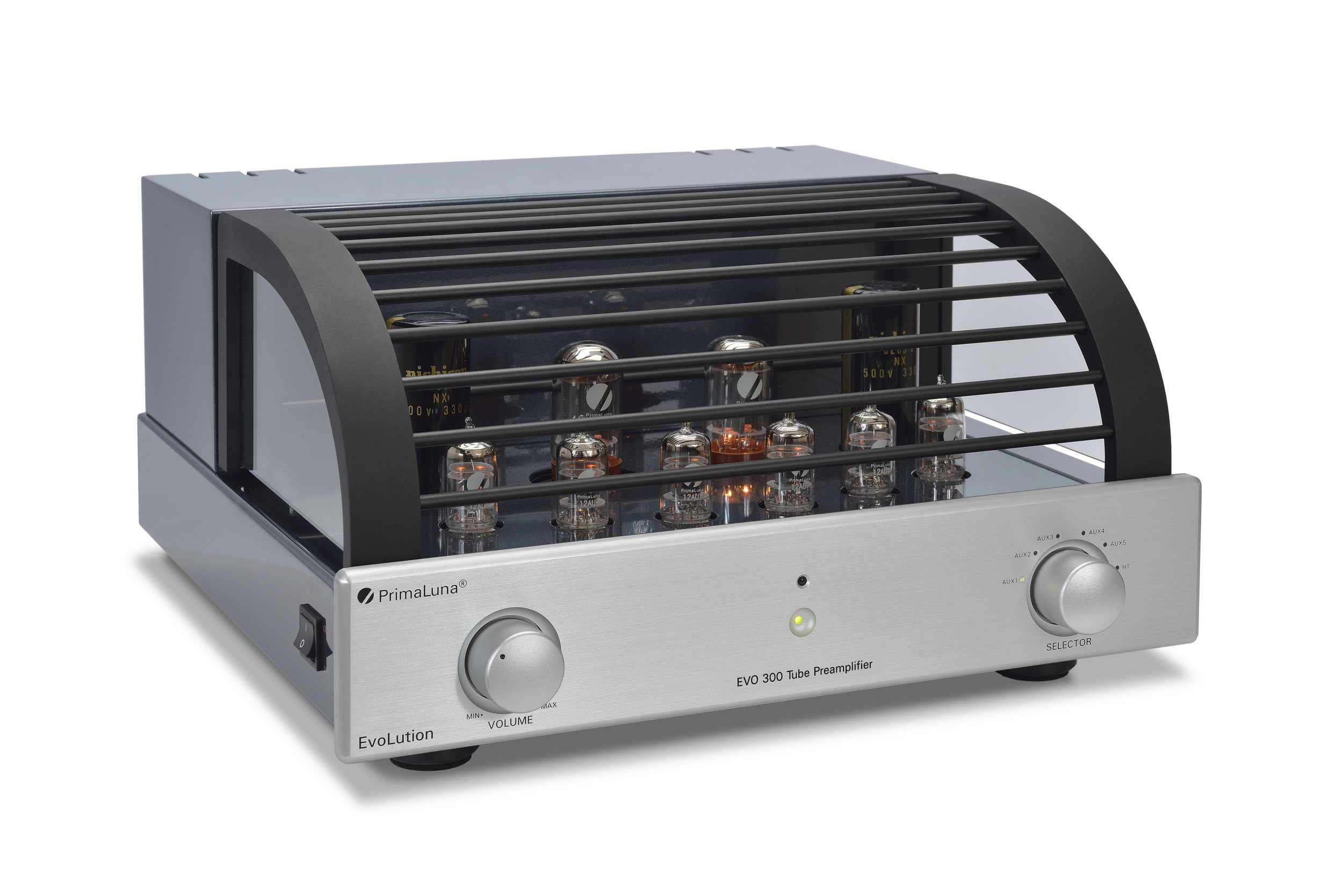 014b - PrimaLuna Evo 300 Tube Preamplifier - silver - slanted - white background.jpg