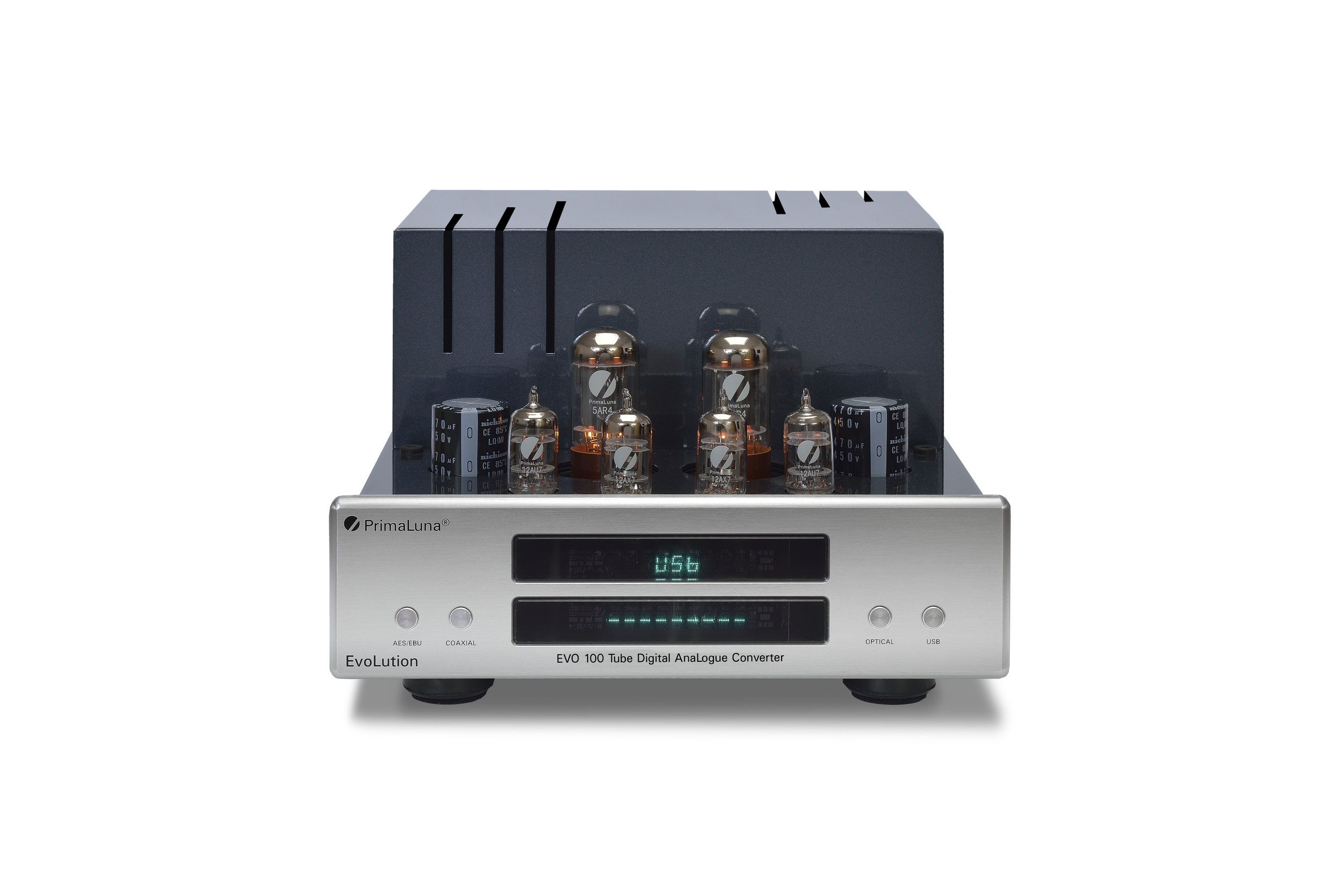 191b - PrimaLuna EVO 100 Tube Digital AnaLogue Converter- silver - front - without cage - white background.jpg