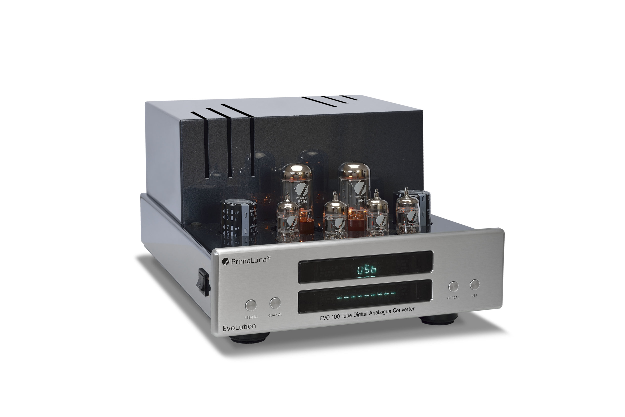 193b - PrimaLuna EVO 100 Tube Digital AnaLogue Converter - silver - slanted - without cage - white background.jpg