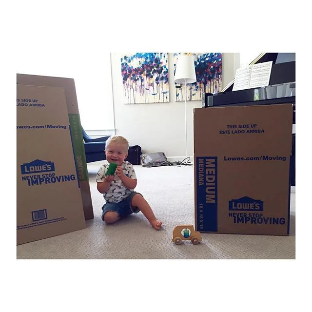He's not the most helpful packer, but..... Definitely a cute distraction. 💙 Remind me to never move again! 😝 Getting ready to pack our family into a tiny little rental for seven (or so) months of adventure, while we await our new build. #moving #littlehelper #nothingdownaboutit