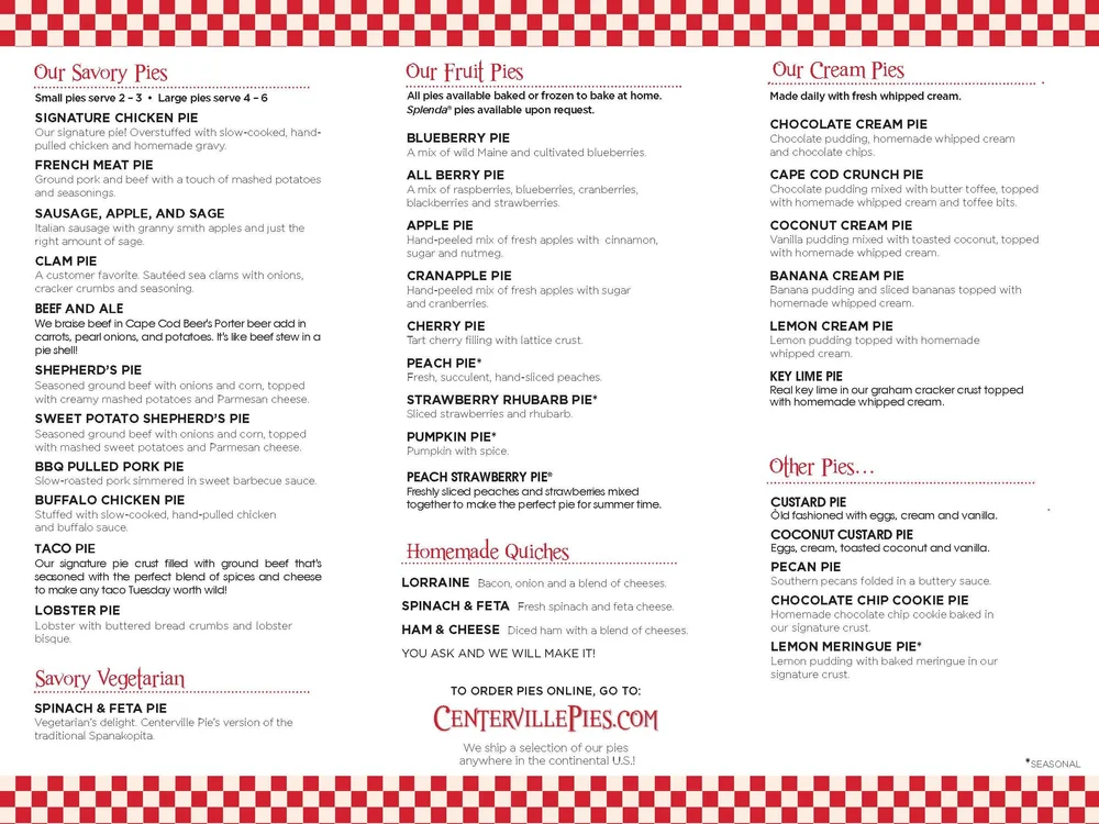 Our Pie Menu—Centerville Pie Company