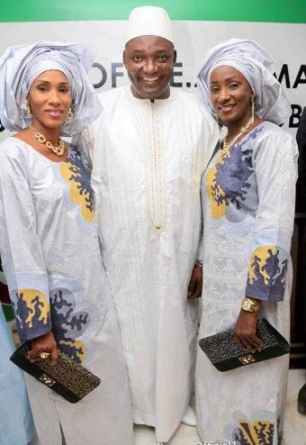 President Adama Barrow and wives Fatoumatta Bah and Sarjo Mballow at his inauguration.