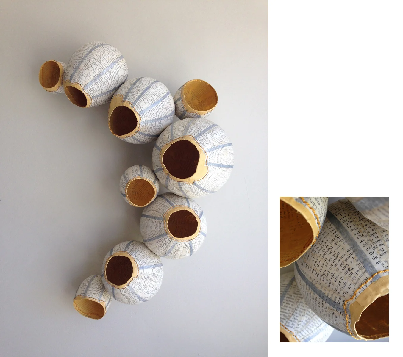 Anthem, 28x20x9”D, Book Pages, Japanese Paper, Hand Stitching, Paint