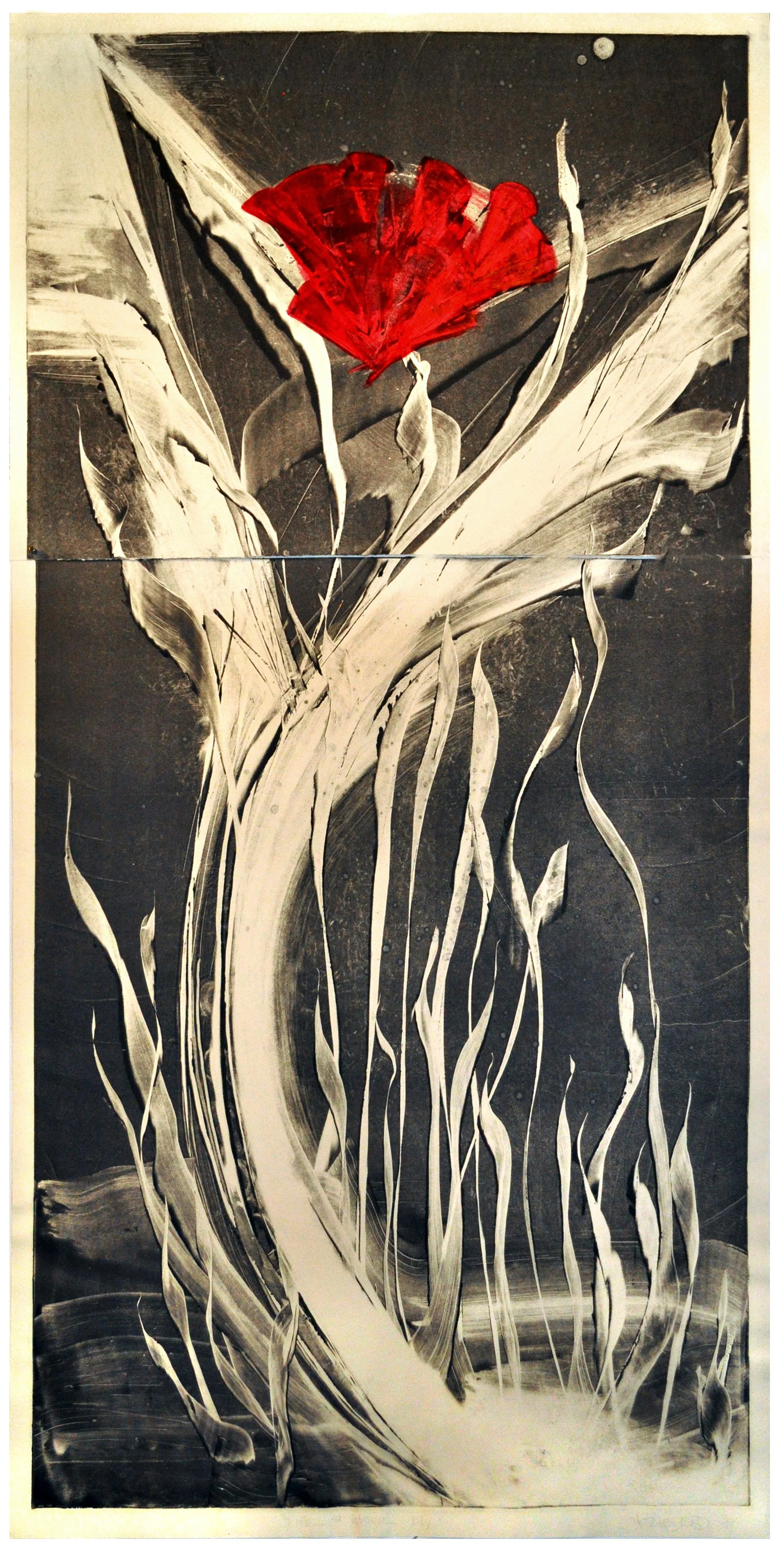   Fire &amp; Water Lily   ink &amp; oil &amp; paper  74 × 30” 