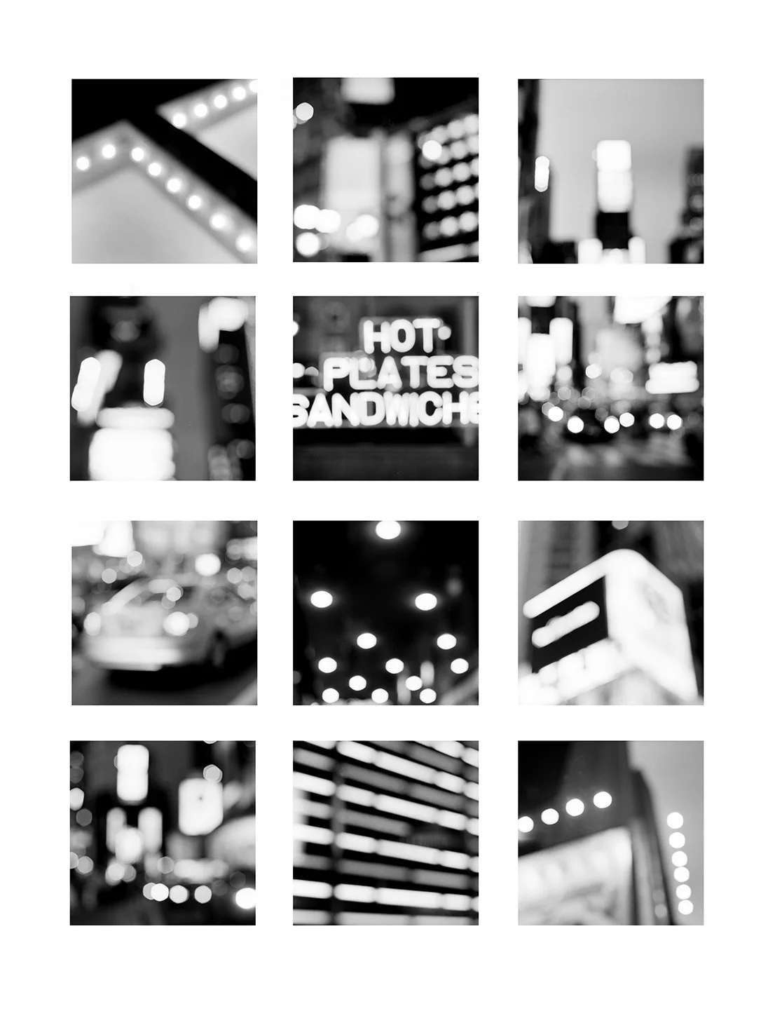 "The Lights on Broadway, Times Square," New York City, 2007 Twelve 4x4" handmade gelatin silver prints in a 20x24" 8 ply matt