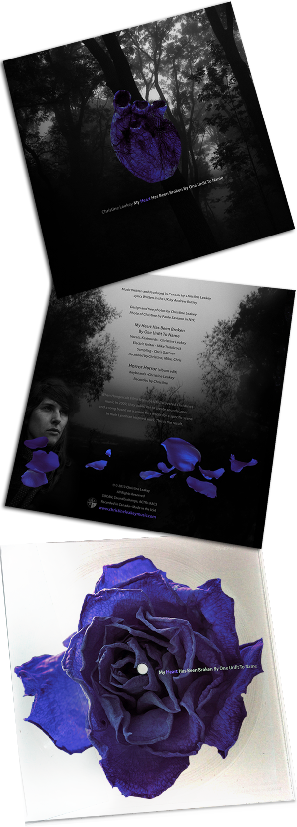 My Heart Has Been Broken By One Unfit To Name is a single two track lathe cut release for music I was commissioned to create for a Lynchian inspired indie film made in the UK. The screenwriter wrote the lyrics for me to adapt to music. To document the music, I released this single independently on a very limited edition lathe cut and designed the artwork as shown. The song is melancholic and so I wanted to create visuals that would compliment the dramatic tragic heartbreak depicted.