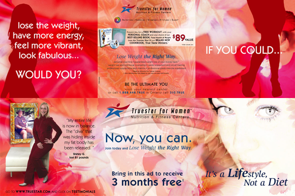 Every two weeks we were sending out direct mailers. I would be given a days notice to create them and would in that time come up with a visual theme and implement it based on the teaser phrase provided by the copywriter. They sparked great interest at our trade show booth at the CHFA and also set a new marketing trend in the weight loss industry for awhile as I started receiving in my mail at home similar pieces from competitors. 
