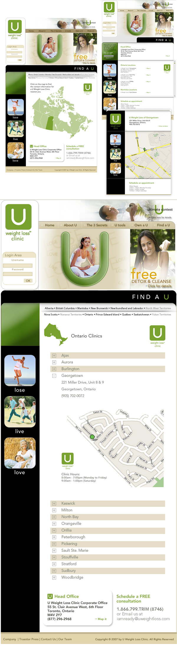 I created several pages and components within the U Weight Loss Clinic website between 2007-2008. Here are a few examples. 