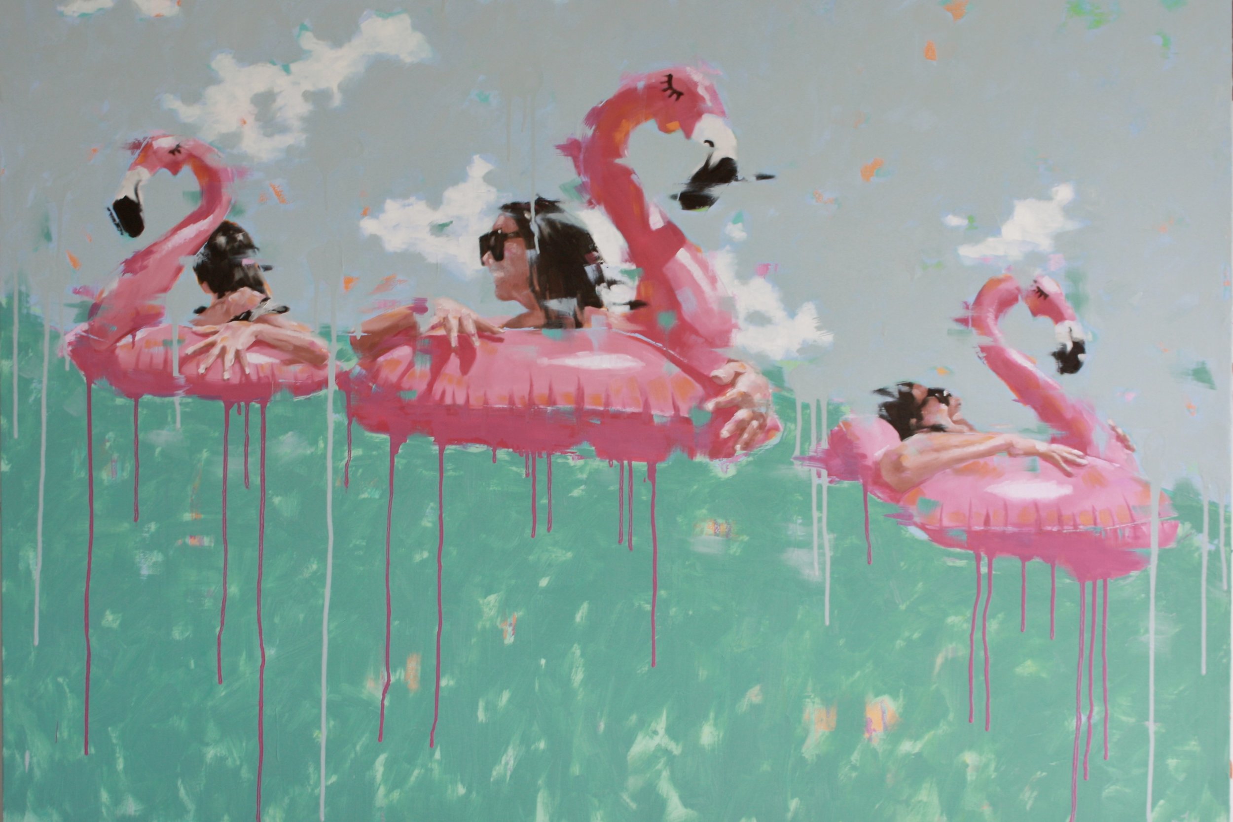 flamingo fun 40x54 oil on panel