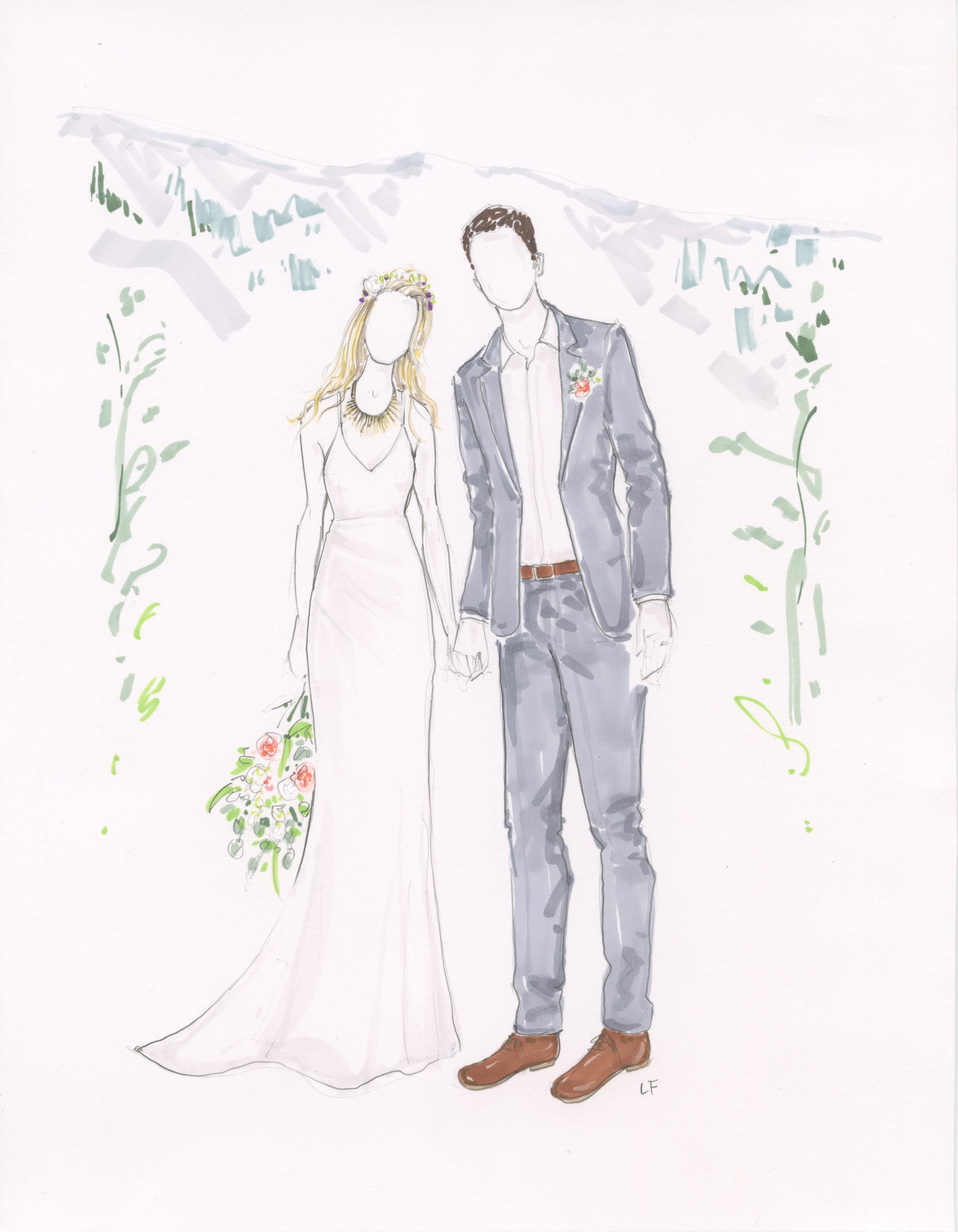 Couple Happy Wedding Line Art Drawing Graphic by morspective · Creative  Fabrica