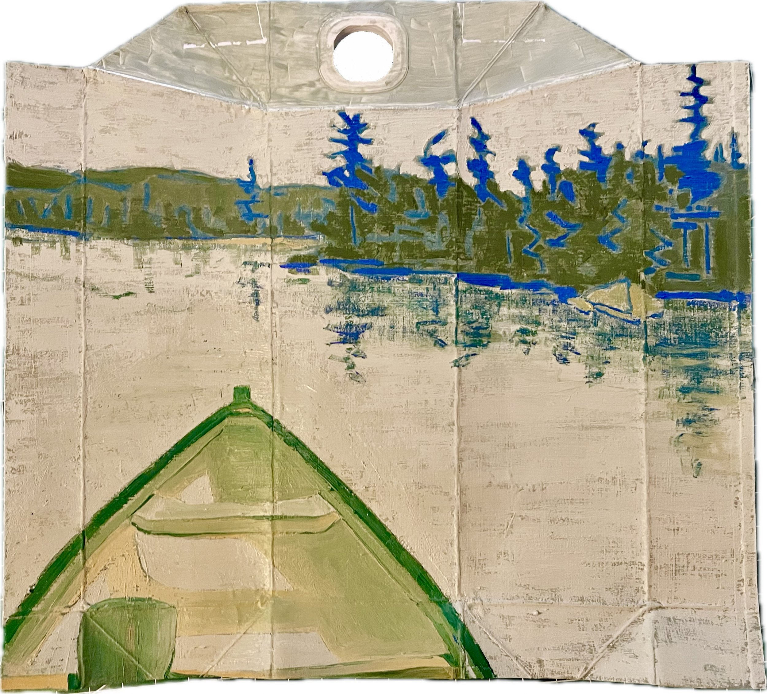 A Lake Remembered Twice - 2026
Oil on Milk Carton 
9 ½ x 11 inches, 2026